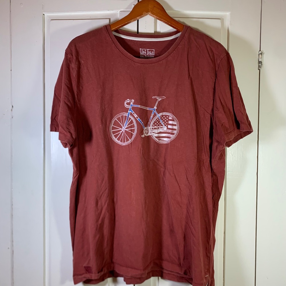 FatFace Mens XXL Red Organic Cotton Bicycle American Flag Graphic T-Shirt UK